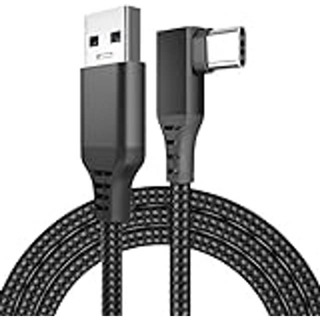 VR Länkkabel USB till USB-C för Meta Quest 3S / 3/2 / Pro, Pico 4 Ultra / 4 och PC/Steam VR från MMOBIEL - 90 Graders Typ-C Kabel med Nylonflätning för VR-headset och Spel - 3m - Svart