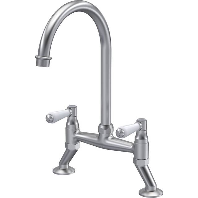 Traditional Bridge Mixer Kitchen Tap with Lever Handles - Brushed Nickel