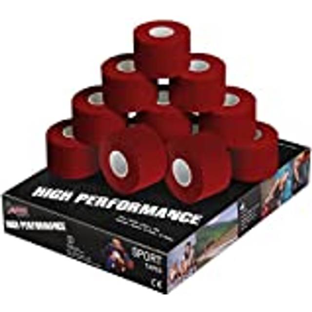 12 x Sports Tape 10 m x 3.8 cm Many Colours Zinc Oxide Finger Tape Tearable Skinfriendly Handball Football Volleyball Rugby, Colour:red