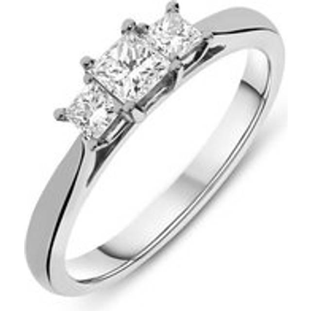 18ct White Gold 0.76ct Diamond Princess Cut Claw Set Trilogy Ring - Option1 Value White Gold