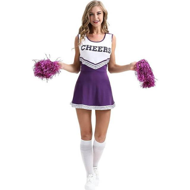 Women's Purple Cheerleader Costume W/ Pom Poms - S