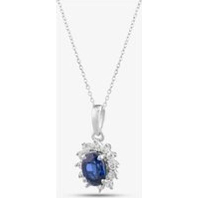 9ct White Gold Oval Cut Sapphire & Cubic Zirconia Halo Necklace D152307WB - Silver