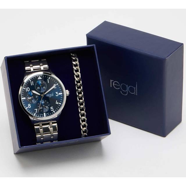 Regal klockset herr - metall, silver/blå, 44mm