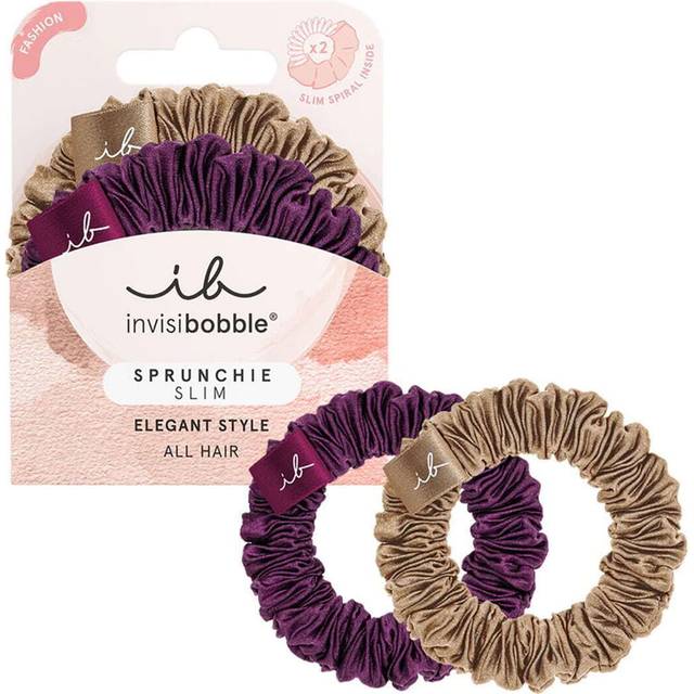 Invisibobble® gold and purple satin hair scrunchies x2 sprunchie slim