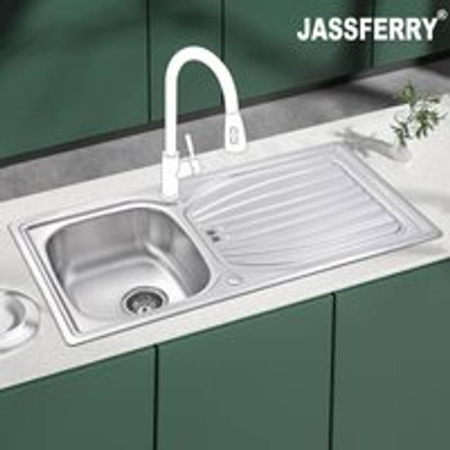 Jassferry Stainless Steel Kitchen Sink Single Bowl Reversible Drainer, Top Overflow Hole Design, 980 X 510 mm - One Size