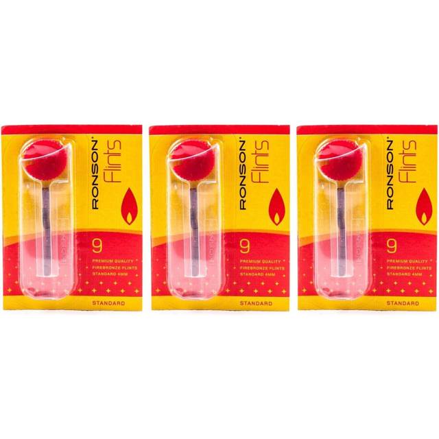 3 x 9 RONSON Fire Bronze Standard Lighter - Total 21 Flints