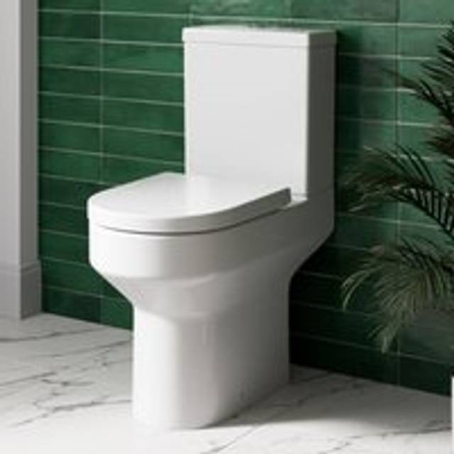Affine - Rimless Close Coupled Bathroom Toilet White Ceramic wc 365mm Rimless d Shape Space Saving Pan with Soft Close Seat - White