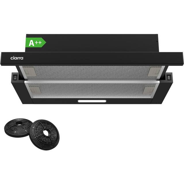 CIARRA Telescopic Cooker Hood 60cm CBCB6906D 370mÂ³/h Built-in Extractor Hood 600mm with LED Light 2 Speeds Integrated Kitchen Extractor Fan Black