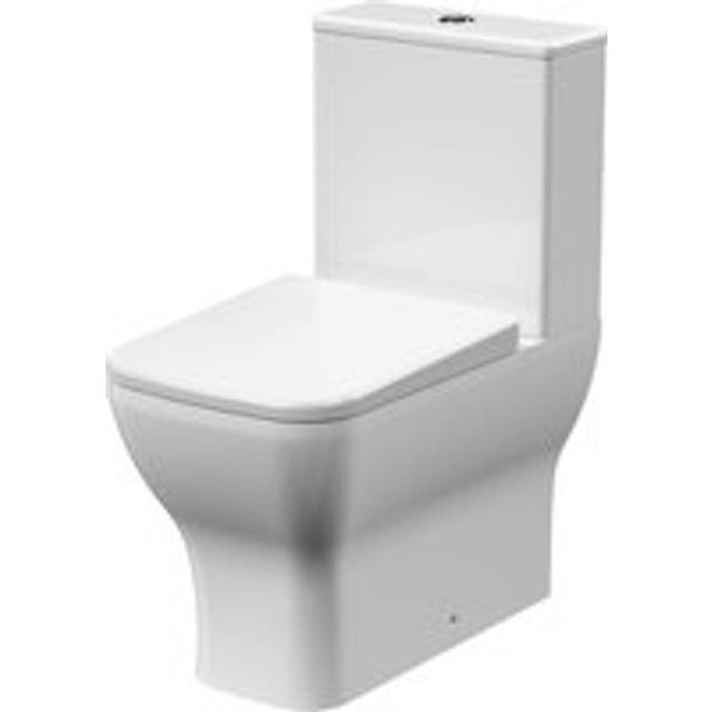 Rimless flush to wall toilet pan, cistern & soft close seat - 795 x 385 x 613mm