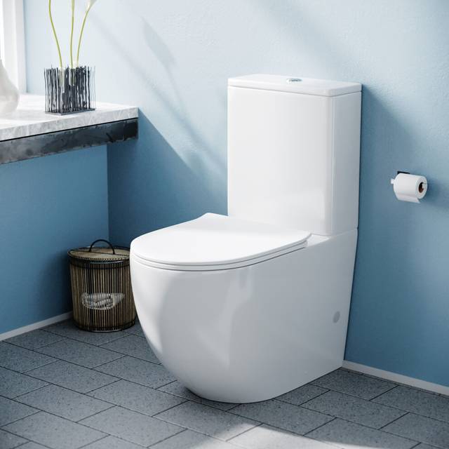 Curved Rimless Close Coupled WC Toilet Pan and Cistern Bathroom