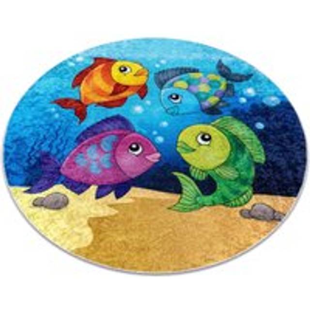 Rugsx - junior 51594.801 circle washing carpet fishes, ocean for children anti-slip - blue multicolour round 160 cm