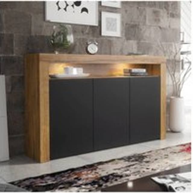 Sideboard 155cm LED Creative Furniture - Oak & Black Matt Doors