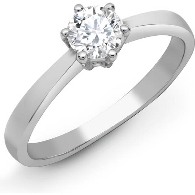 (W) Jewelco London Ladies Solid 18ct White Gold 6 Claw Set Round G SI1 1ct Diamond Solitaire Engagement Ring 8mm - 18R311-100
