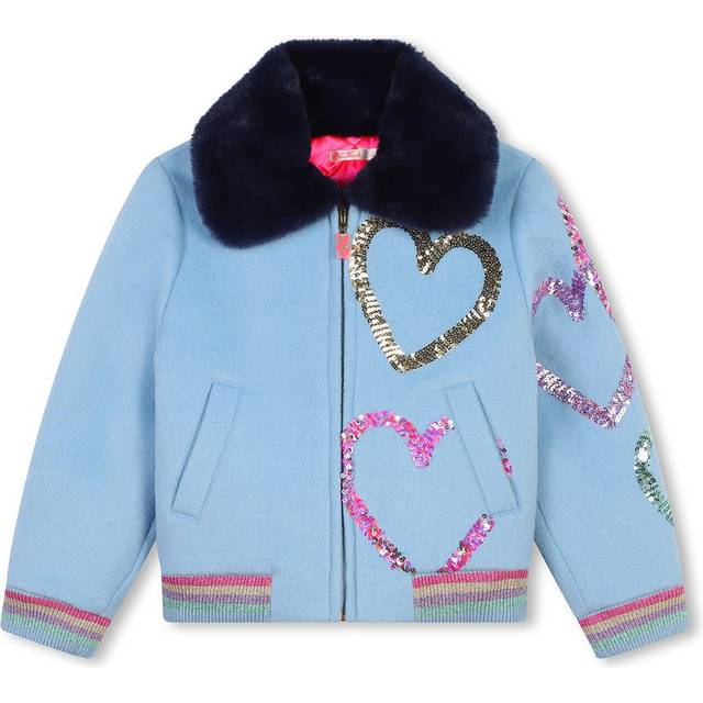 Billieblush Girls Blue Sequin Heart Wool Jacket - 2 year