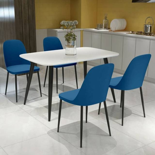 Core Products Aspen White Rect Table & 4 Blue Duo Chair Dining Set, White