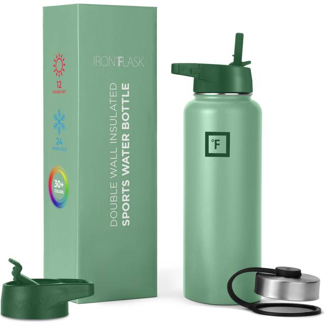IRON ?FLASK Camping & Hiking Hydration Flask with 3 Lids - Stainless Steel  Double Walled & Vacuum Insulated Water Bottle - Leak Proof & BPA Free (Sag