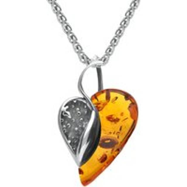 Sterling Silver Amber Small Swirl Heart Necklace - Option1 Value Silver