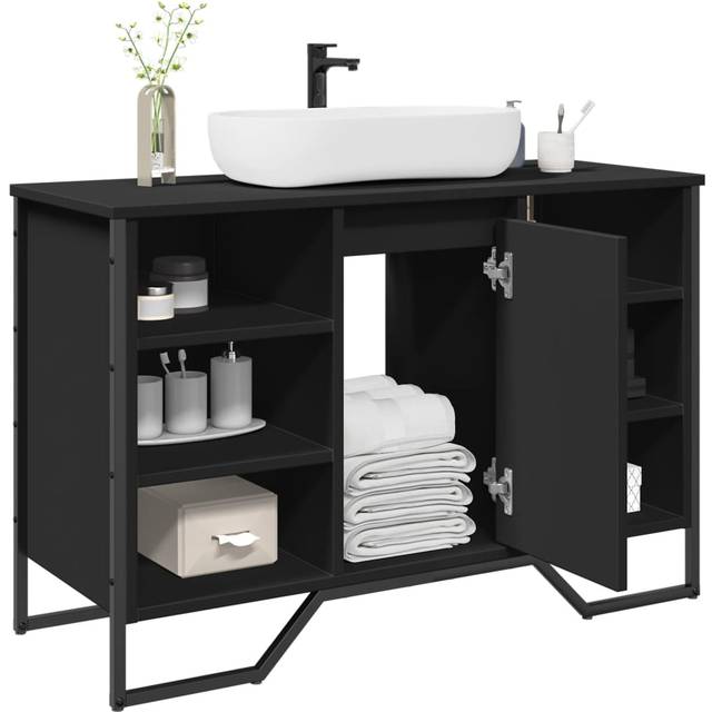 vidaXL Bathroom Sink Cabinet Black 91x35x60 cm Engineered Wood - black