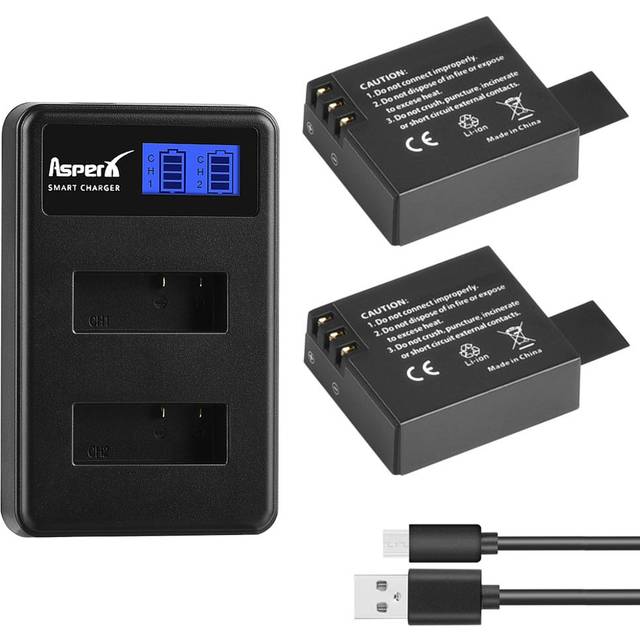 Asperx sjcam sj4000 batteri + usb lcd dubbel laddare för sjcam sj4000 sj5000 sj6000 sj8000 eken 4k h8 h9 git -lb101 git pg900 1050 - 2b med laddare