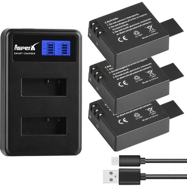 Asperx sjcam sj4000 batteri + usb lcd dubbel laddare för sjcam sj4000 sj5000 sj6000 sj8000 eken 4k h8 h9 git -lb101 git pg900 1050 - 3b med laddare