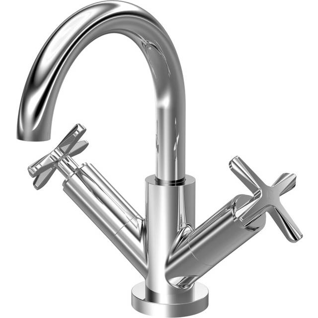 Connect mono basin mixer tap with crosshead handles & push button waste - chrome
