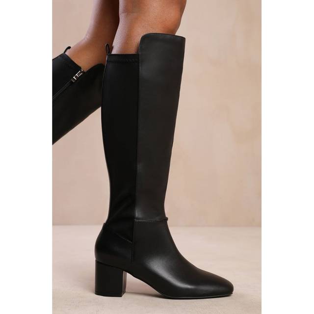 Where's That From Womens 'Cherish' Block Heel Knee High Boots With Side Zip - Black - Size UK 7