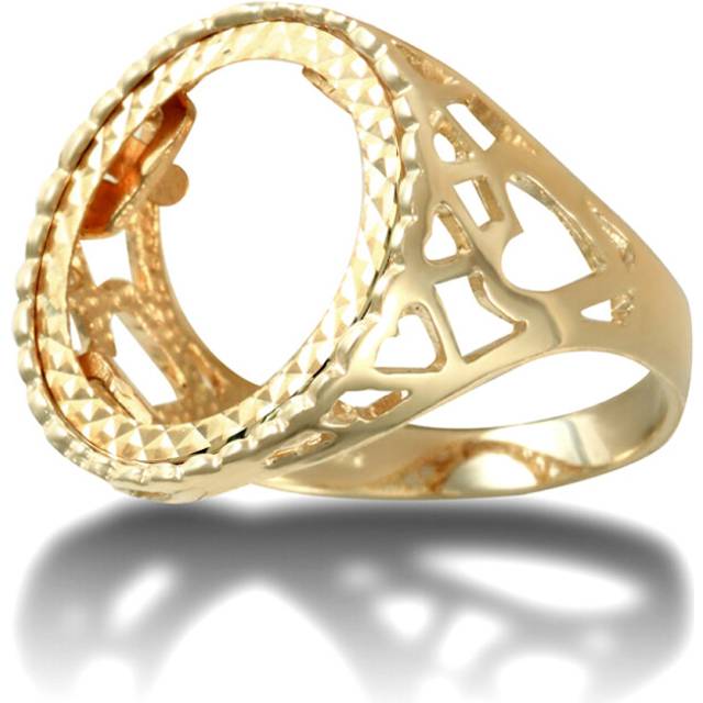 (L) Jewelco London Men's Solid 9ct Yellow Gold Love Hearts Tenth Ounce Krugerrand Brittania Coin Mount Ring - JRN171-T