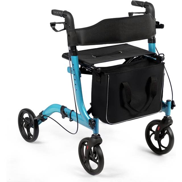 Folding Aluminium Rollator Walker Mobility Aid With 4 Wheels-Blue