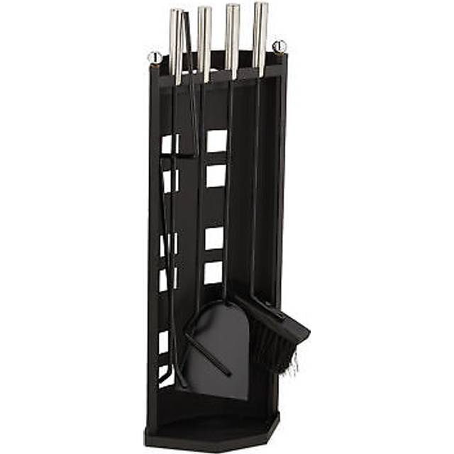 Relaxdays - Fireplace Tool Set, 5-pieces, Poker, Ash Shovel, Broom, Tongs & Stand, Steel & Plastic, Accessories, Black