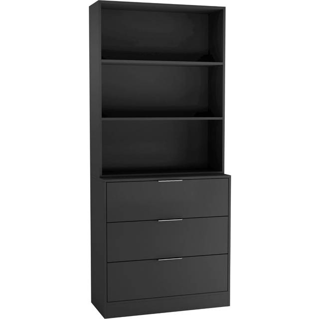 (60cm, Black Drawers & Black Bookcase) 60/80cm 3 Drawer Tier Wooden Storage Chest Cabinet & Display Bookcase Shelving
