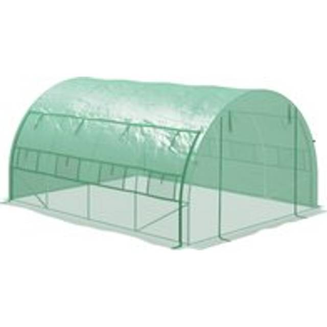 Outsunny Polytunnel Greenhouse Walk-in Grow House Tent with Roll-up Sidewalls, Zipped Door and 8 Windows, 4x3x2m Green Aosom UK