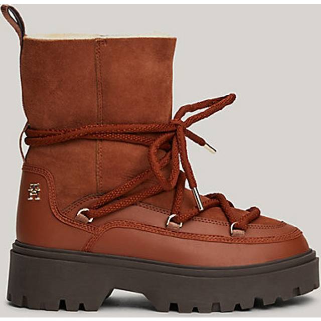 Shearling Leather Lace-Up Snow Boots
