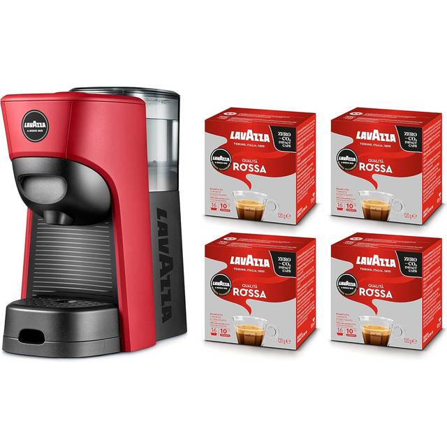 Lavazza, A Modo Mio Tiny Eco röd kaffemaskin med 64 kapslar, espressomaskin av återvunnen plast, 1450 W, 220–240 V, 50/60 Hz, 0,6 liter