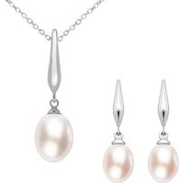Sterling Silver Pink Freshwater Pearl Drop Two Piece Set