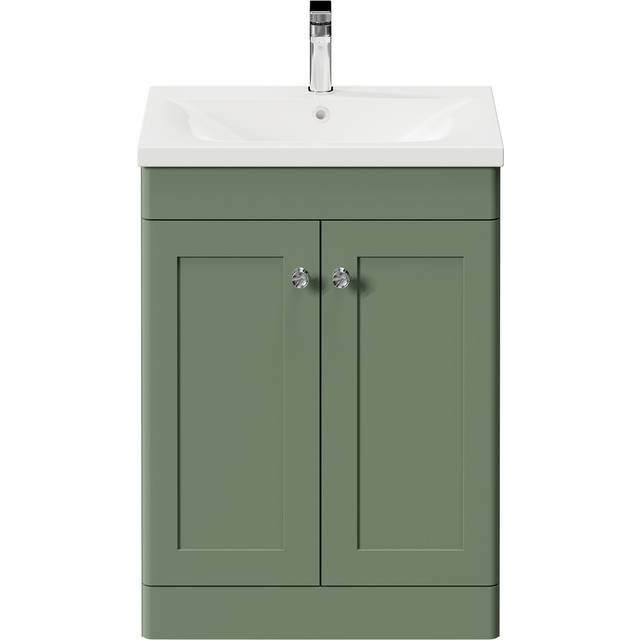 Wholesale Domestic Danbury Floor Standing Vanity Unit with 1 Tap Hole Modern Basin and 2 Doors with Polished Chrome Handles | Satin Green | MDF | 600mm