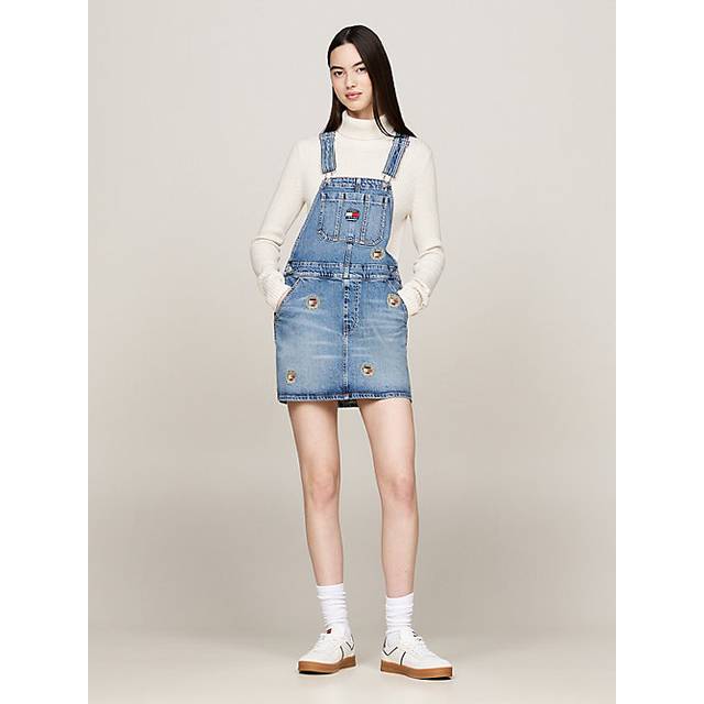 Embroidery Denim Dungaree Mini Dress