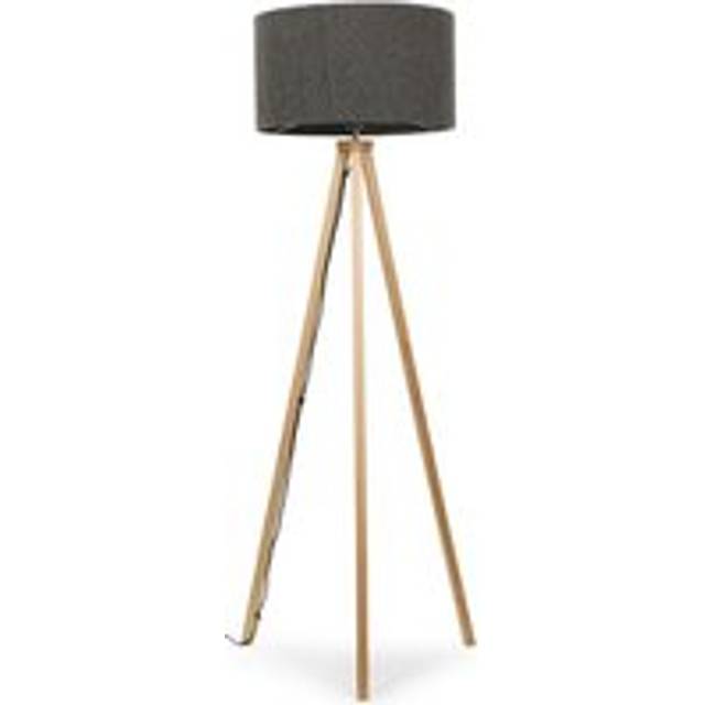 Valuelights - Light Wood Floor Lamp Large Tripod Wooden Base Boucle Lampshade Living Room - Charcoal - No Bulb
