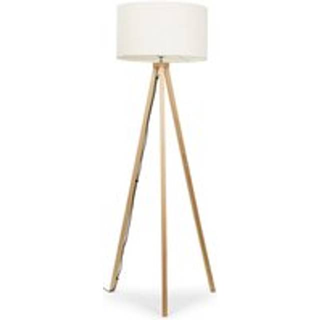 Valuelights - Light Wood Floor Lamp Large Tripod Wooden Base Boucle Lampshade Living Room - Cream - No Bulb
