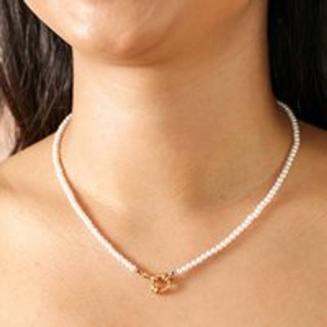 Stainless Steel Pearl Toggle Necklace in Gold - white/gold - one size
