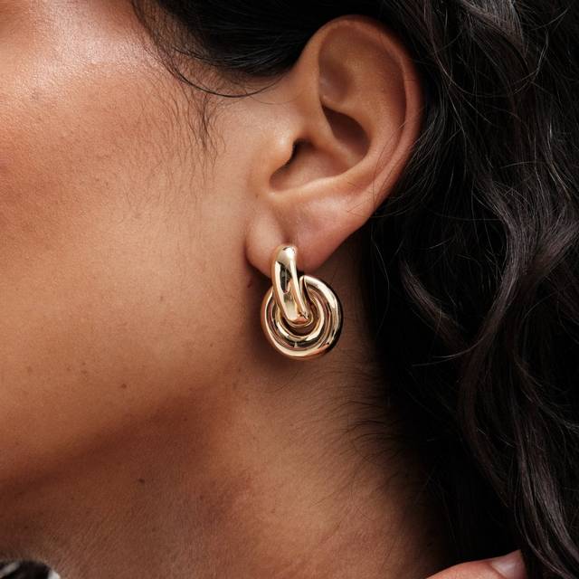 Recycled Round Doorknocker Drop Earrings - Gold - One Size - Mood