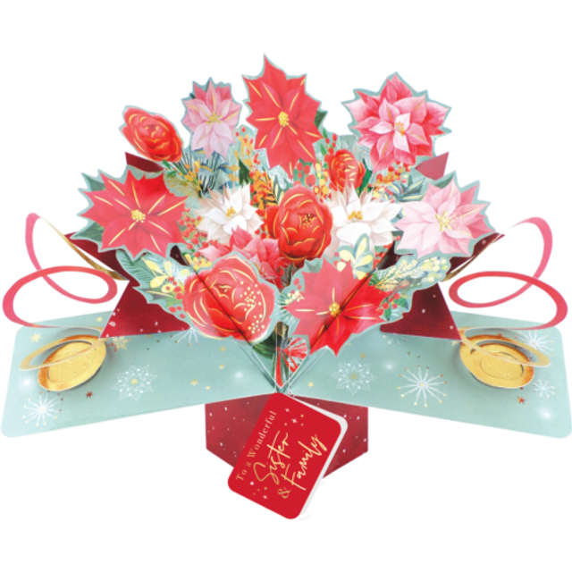 Sister & Family Christmas Card 3D Festive Bouquet Pop Up Christmas Card Xmas