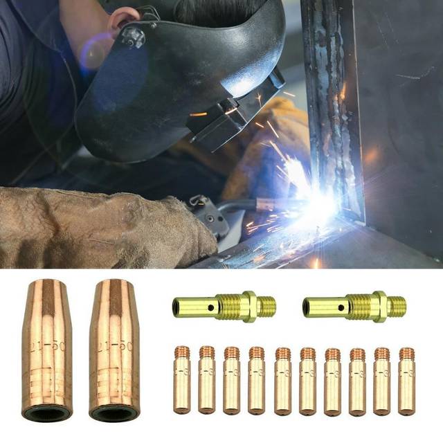 14Pcs MIG Welding Machine Accessories Kit 0.035'' Contact Tips Gases Nozzles Diffusers Replacement 14PCS