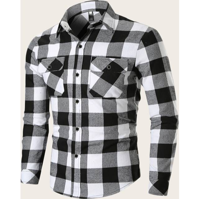 Manfinity Men Pocket Side Buffalo Plaid Shirt Long Sleeve Button Up Colorful Casual Shirt For Boyfriend Gift