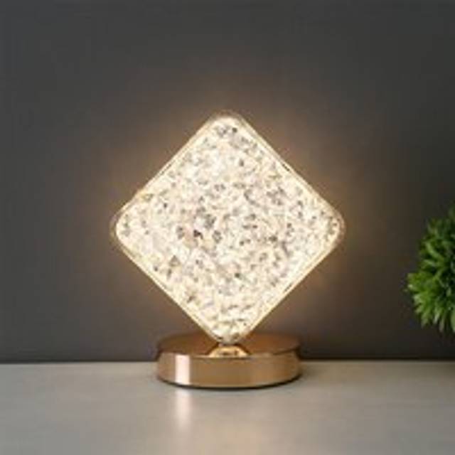 Extrastar - Cordless Acrylic Crystal Table Lamp Touch Control Dimmable Rhombus Shaped Night Light usb Rechargeable with 3 Colour Temperature for