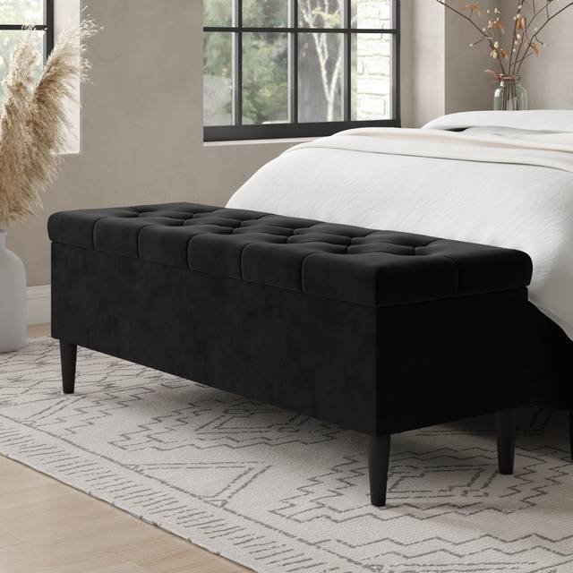 Ottoman Storage Blanket Box in Black Velvet - Amara