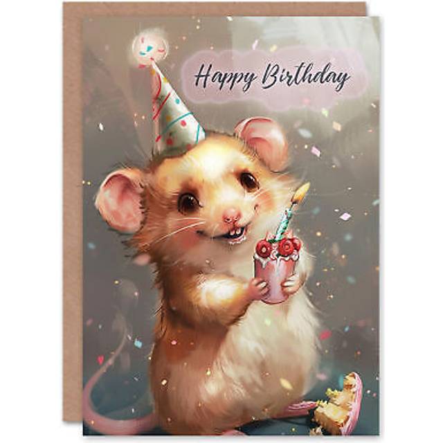 Birthday Card Cute Mouse Kids Party Hat Cake For Son Daughter Girl Boy Kids