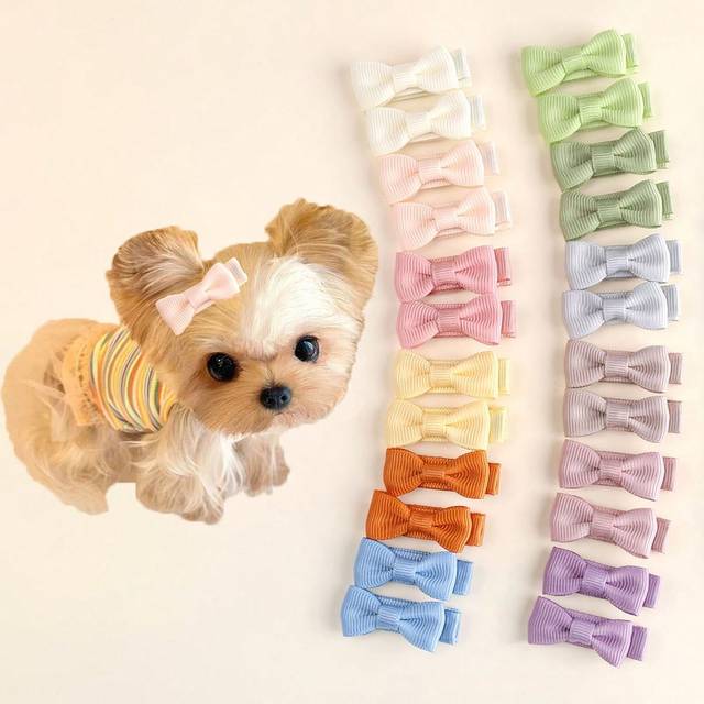SHEIN 24pcs Mini Cute Colorful Ribbon Hair Bows For Dogs And Cats,Solid Color Bow Hair Clips,Puppy Dog Bows,Yorkie Dog Hair Ribbons,Pet Hair Grooming,Pet Ha
