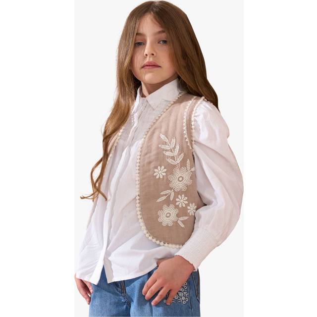 Angel & Rocket Kids' Lina Embroidered Gilet, Taupe