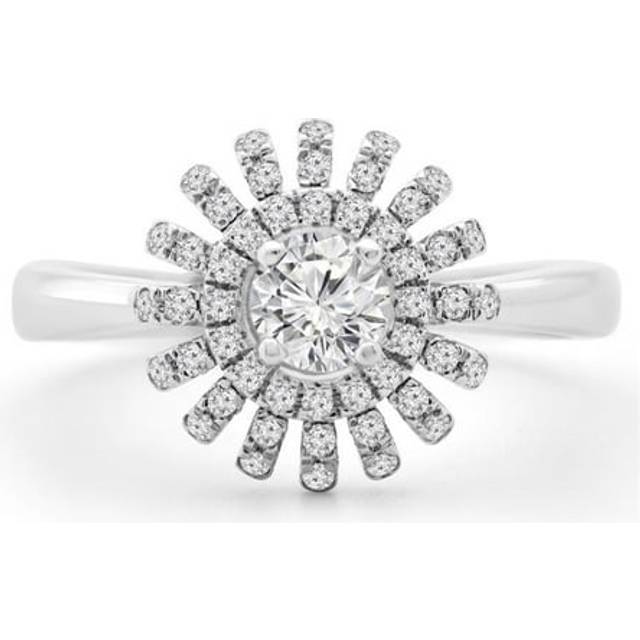 Majesty Diamonds MD240250-6.5 0.4 CTW Round Diamond Floral Halo Engagement Ring in 14K White Gold - Size 6.5