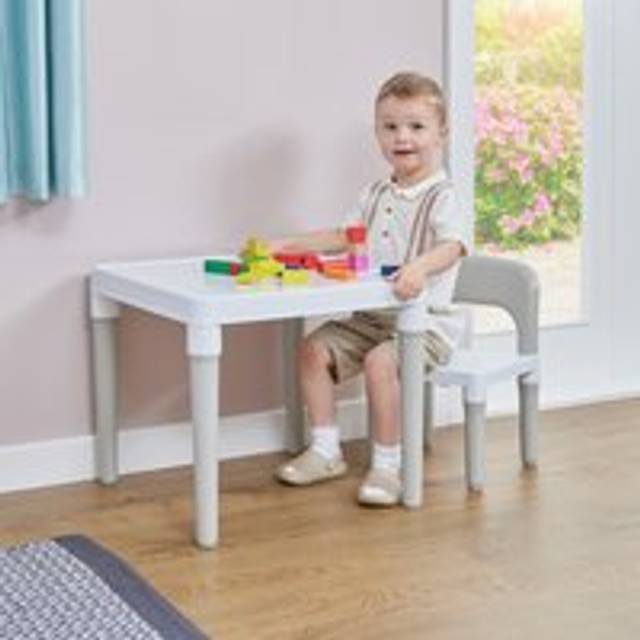 Liberty House White & Grey Plastic Table And 1 Chair Set - One Colour
